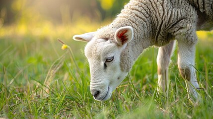 Fototapeta premium a sheep is grazing on a farm. Selective focus