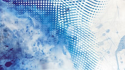 A high-definition image of a dynamic graphic artwork featuring a blue and white halftone dots gradient and a rough texture overlay, embodying the vibrant Pop Art and sports styles. 