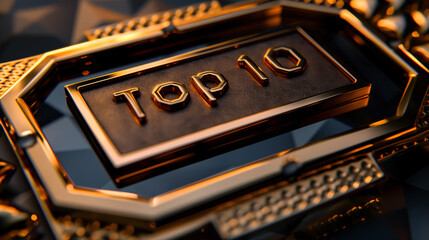 A sparkling top ten sign stands out against a sleek black and gold background