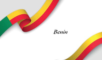 Curved ribbon with fllag of Benin on white background