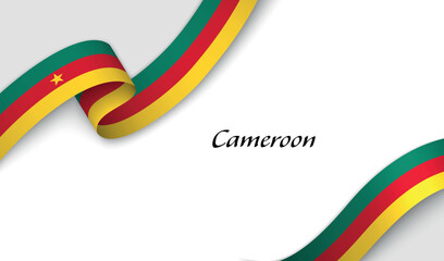 Curved ribbon with fllag of Cameroon on white background