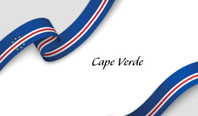 Curved ribbon with fllag of Cape Verde on white background