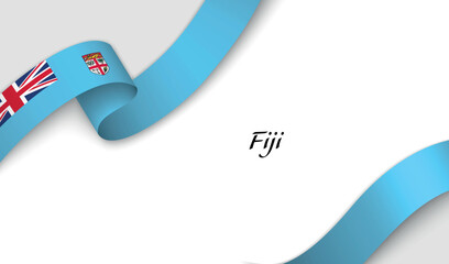Curved ribbon with fllag of Fiji on white background