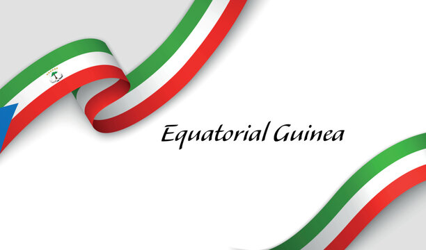 Curved ribbon with fllag of Equatorial Guinea on white background - Powered by Adobe