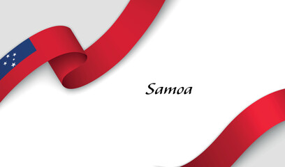 Curved ribbon with fllag of Samoa on white background