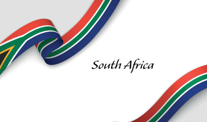 Curved ribbon with fllag of South Africa on white background