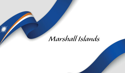 Curved ribbon with fllag of Marshall Islands on white background