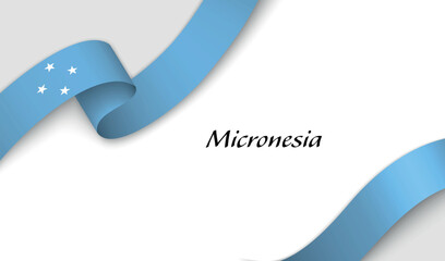 Curved ribbon with fllag of Micronesia on white background