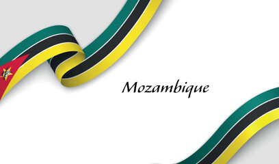 Curved ribbon with fllag of Mozambique on white background