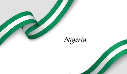 Curved ribbon with fllag of Nigeria on white background