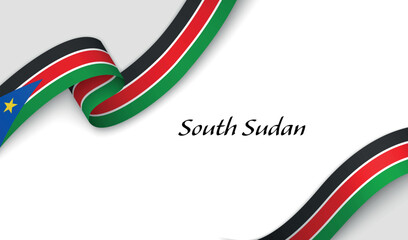 Curved ribbon with fllag of South Sudan on white background