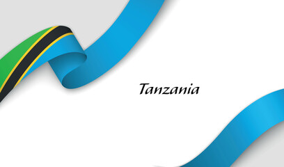 Curved ribbon with fllag of Tanzania on white background