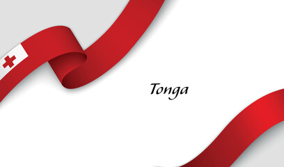 Curved ribbon with fllag of Tonga on white background