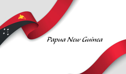 Curved ribbon with fllag of Papua New Guinea on white background