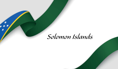 Curved ribbon with fllag of Solomon Islands on white background