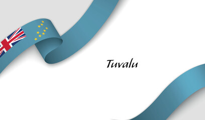 Curved ribbon with fllag of Tuvalu on white background