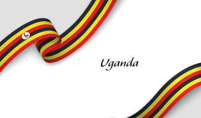 Curved ribbon with fllag of Uganda on white background