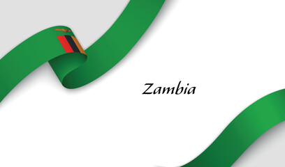 Curved ribbon with fllag of Zambia on white background