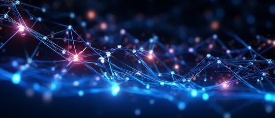Sci-fi neural network with glowing nodes, tech processes background,