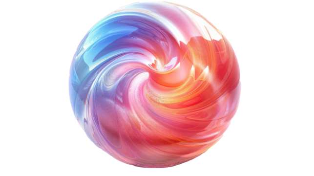 Bold iridescent wavy sphere blob shape isolated cut out on .PNG transparent background