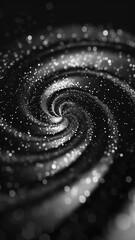 Glitter Dark Silver Magic Swirl Clipart on Black Background. Suitable for cosmetic, holiday or scientific space design projects.