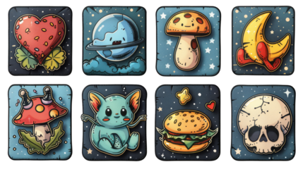 cartoon patch set isolated cut out on .PNG transparent background