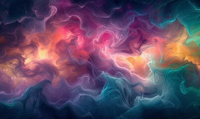 Fluid abstract visuals, a mesmerizing dance of neon pinks, electric blues, and glowing greens,...