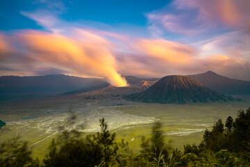 bromo mountain with long exporsure at sunset