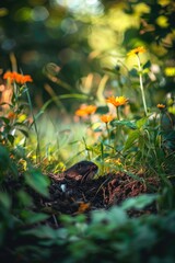 Fototapeta premium close-up of a mole burrowing. Selective focus