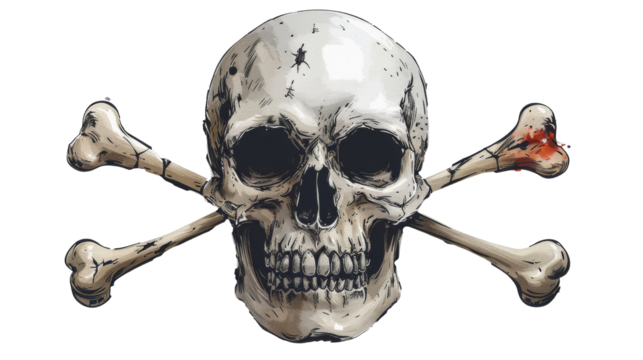 Crossbones skull mark flat illustration isolated cut out on .PNG transparent background