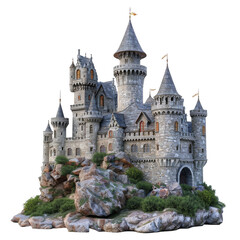 Fototapeta premium [Transparent Background PNG]Medieval Castle on a Rocky Outcrop