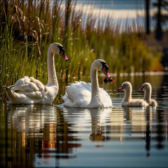 Fototapeta premium swans in the lake