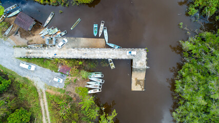 drone view from above you can see the pier and the river