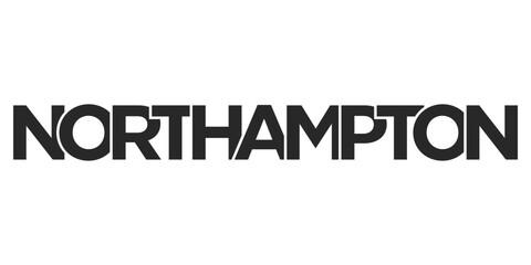 Northampton city in the United Kingdom design features a geometric style illustration with bold typography in a modern font on white background.