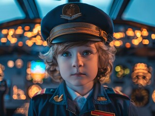 Young pilot in cockpit studio - Dreaming of adventure and sky high aspirations