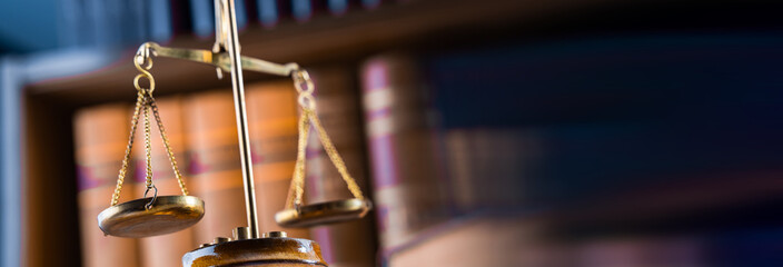 Judge's scale in legal office, archives, legal concept