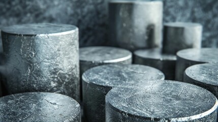 Rough Textured Metal Cylinders on Dark Background. Generative ai.