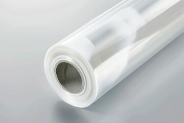 Rolled Transparent Plastic Film on White Background. Generative ai.