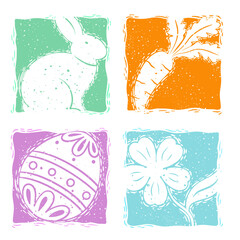 Linocut Style Easter Elements Vector Graphic Illustration Design