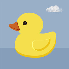 Holiday National Rubber Duck Day. A cute little yellow duckling floats on the sea waves. Vector.