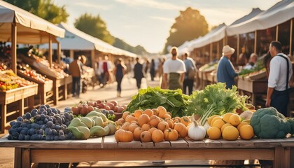 a bustling farmers market with bustling stalls selling fresh produce