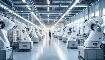 technologically advanced production hall with advanced machines and robots