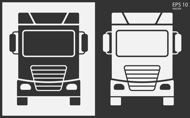 Truck icon front view. Black on White Background. Vector icon.