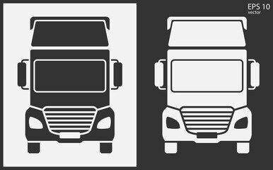 Truck icon front view. Black on White Background. Vector icon.