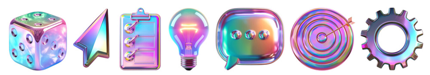 3D icon iridescent metal set