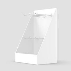 Corrugated Pegboard Hooks Counter Top Display Cardboard POS Display Box. 3d illustration.