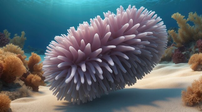 Sea cucumber Holothuria tubulosa, also known as cotton spinner, blending with the ocean floor.