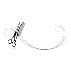 Hair curls and scissors comb gold sign frame elegant design