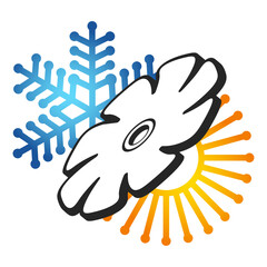 Fan sun and snowflake design, air conditioning and heating