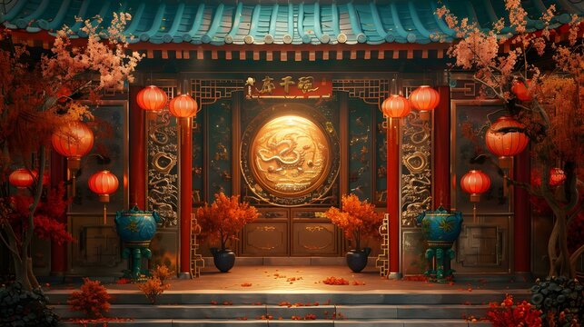 Chinese courtyard with traditional chinese architecture